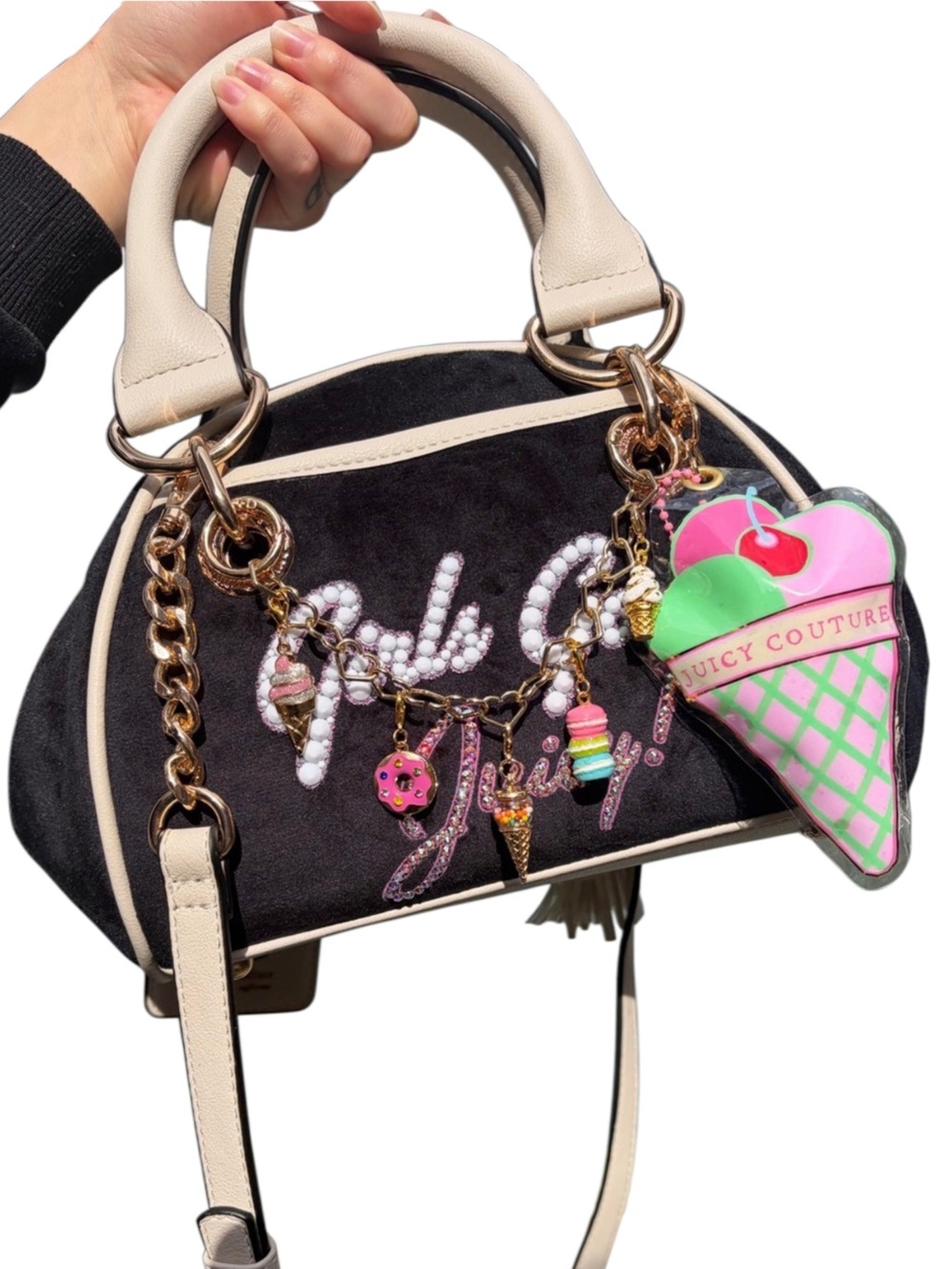 Juicy Couture Black & Ivory 'Girls Gone Juicy' Customized Satchel & Bag Charms